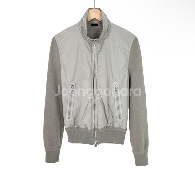 [46] TF 톰포드 남성 울 니트 하이넥 집업 패널 패딩 자켓 그레이--0