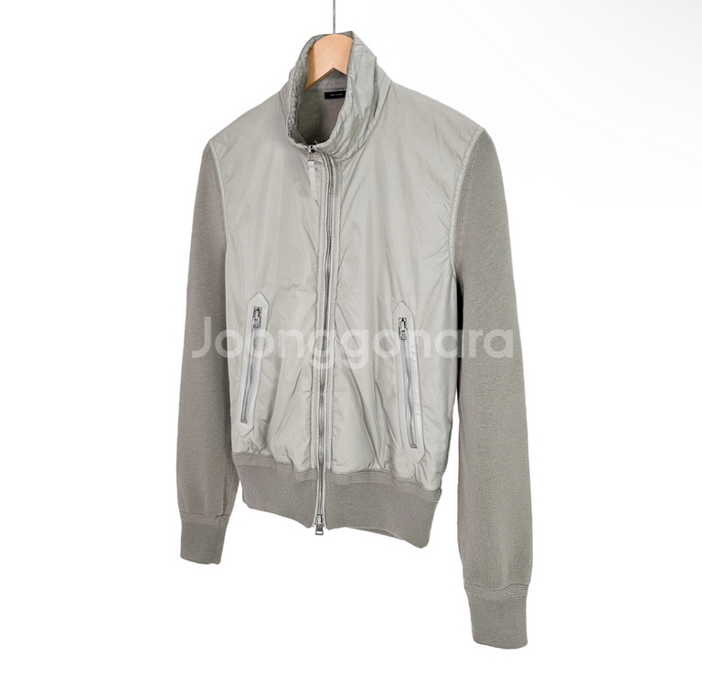 [46] TF 톰포드 남성 울 니트 하이넥 집업 패널 패딩 자켓 그레이--1