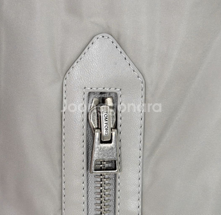 [46] TF 톰포드 남성 울 니트 하이넥 집업 패널 패딩 자켓 그레이--5