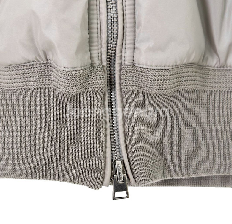 [46] TF 톰포드 남성 울 니트 하이넥 집업 패널 패딩 자켓 그레이--6