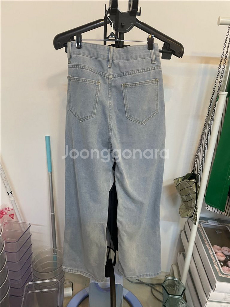 새상품 연청 데님 와이드팬츠--1