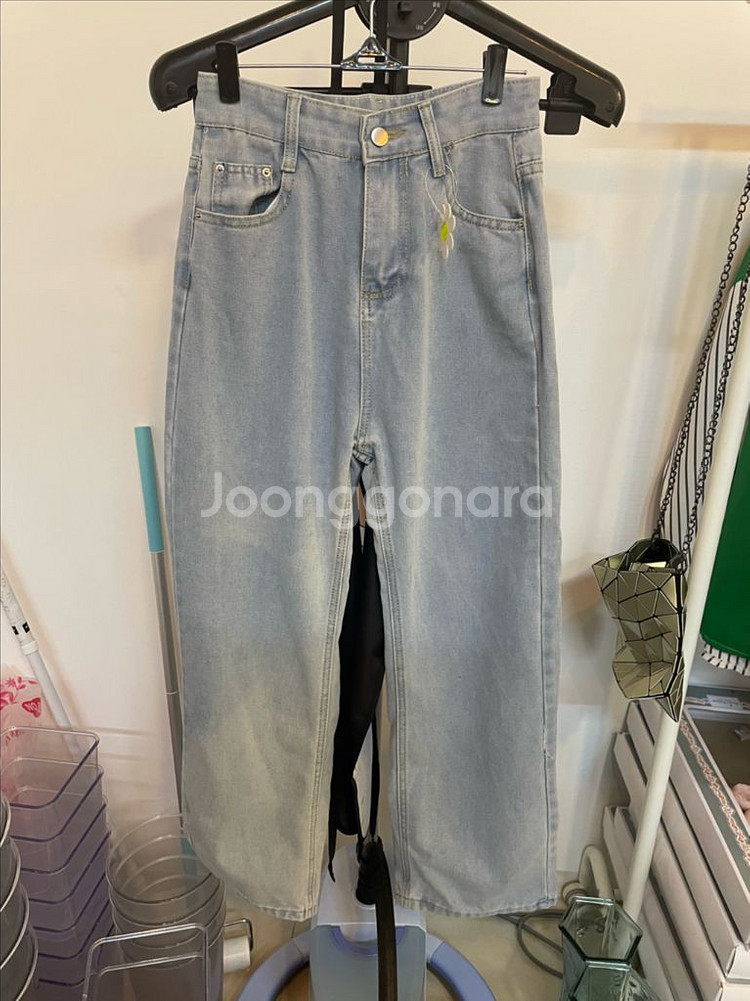 새상품 연청 데님 와이드팬츠--0