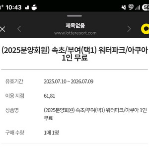 롯데리조트 속초, 부여 성인 워터파크 이용권 2장