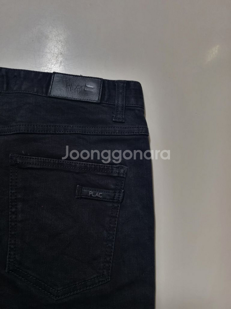 31)플랙진 가죽패치 블랙청바지 스판 크롭팬츠 일자청바--2