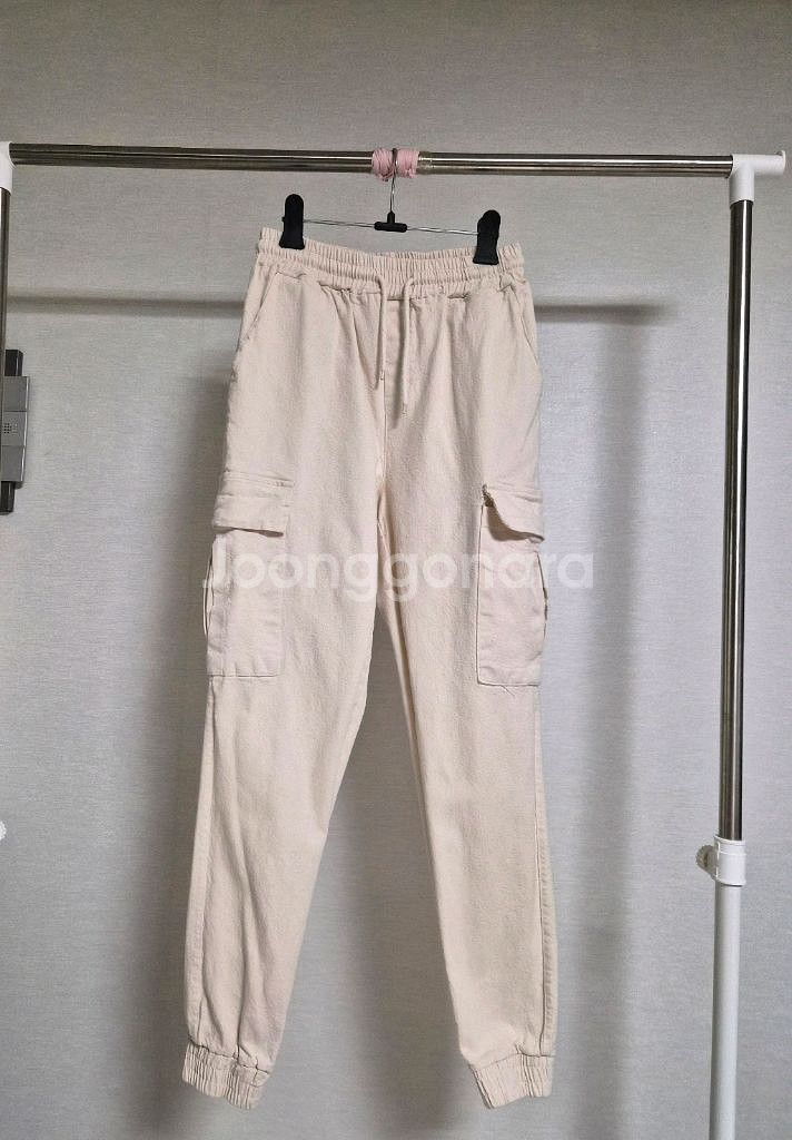 55) 연베이지색 면 카고 조거 바지--0