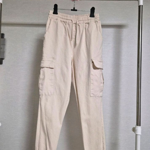 55) 연베이지색 면 카고 조거 바지