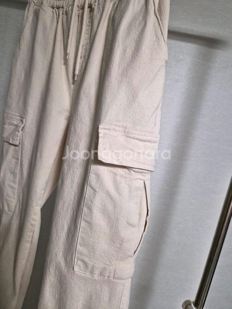 55) 연베이지색 면 카고 조거 바지--1