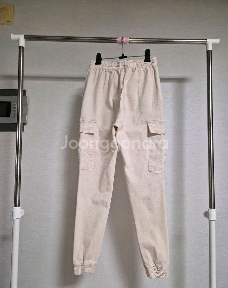 55) 연베이지색 면 카고 조거 바지--3