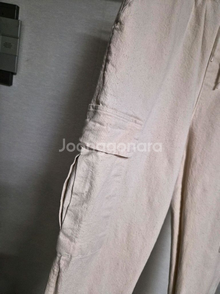 55) 연베이지색 면 카고 조거 바지--2