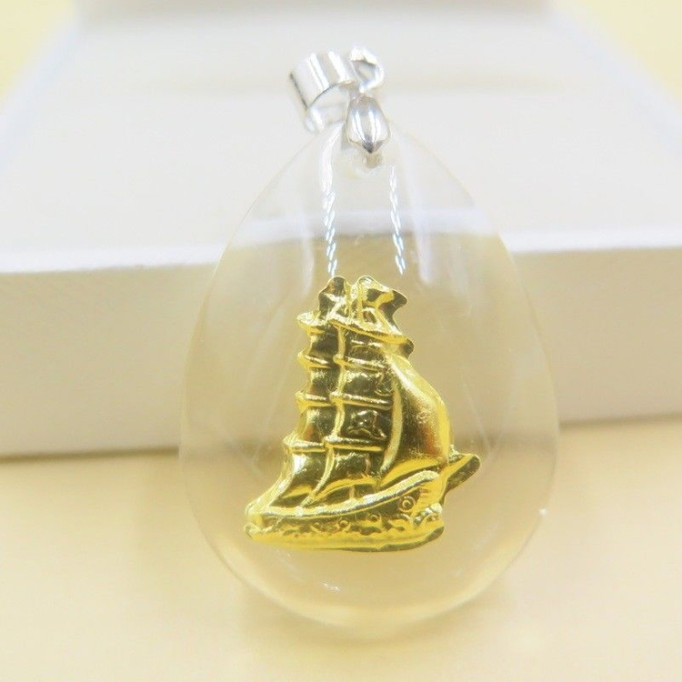 새 선박 24K 순금 크리스탈 황금 목걸이--0