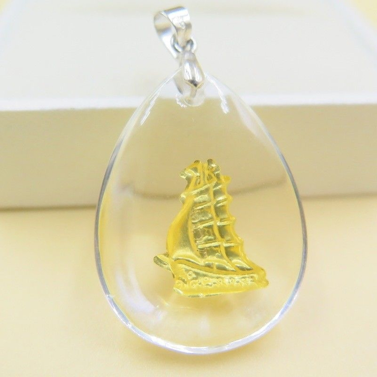 새 선박 24K 순금 크리스탈 황금 목걸이--2