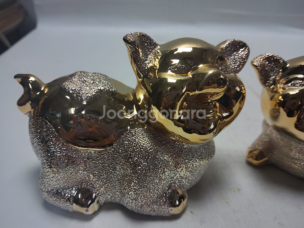 풍수지리 돼지 금도금 도자기 길이12cm 총무게410g--3