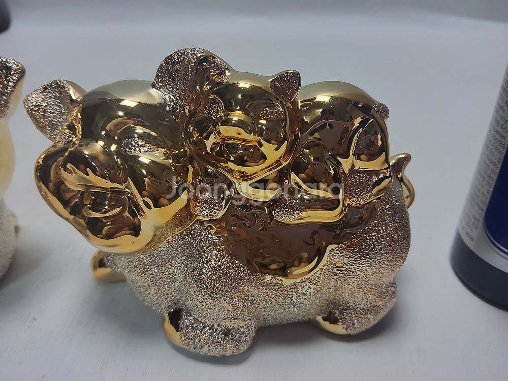 풍수지리 돼지 금도금 도자기 길이12cm 총무게410g--2