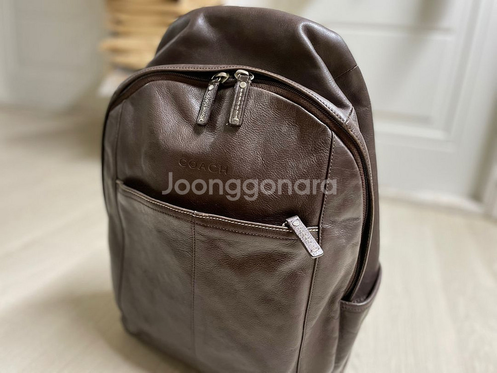 코치 브라운 가죽 백팩--1