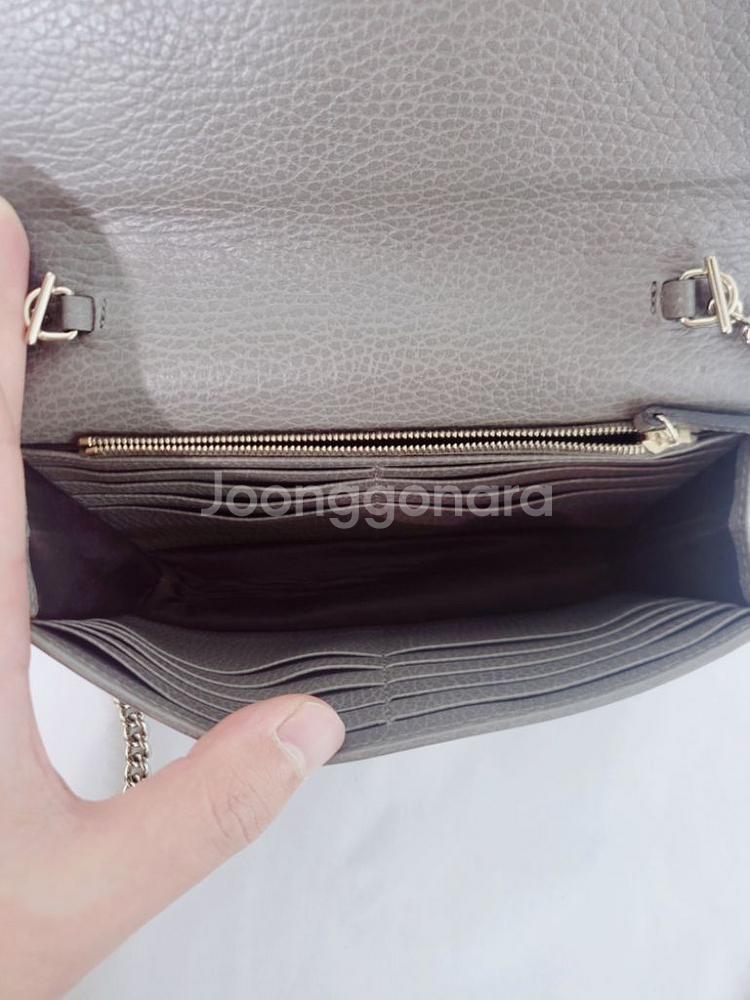 구찌 정품 GG 인터로킹 그레이 체인 여성 숄더백--5