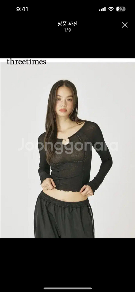 쓰리타임즈 팬던트 펜던트 레이스 탑 블랙--0