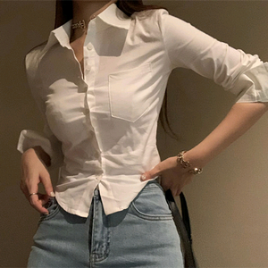 밑단 굴림 크롭 셔츠 S