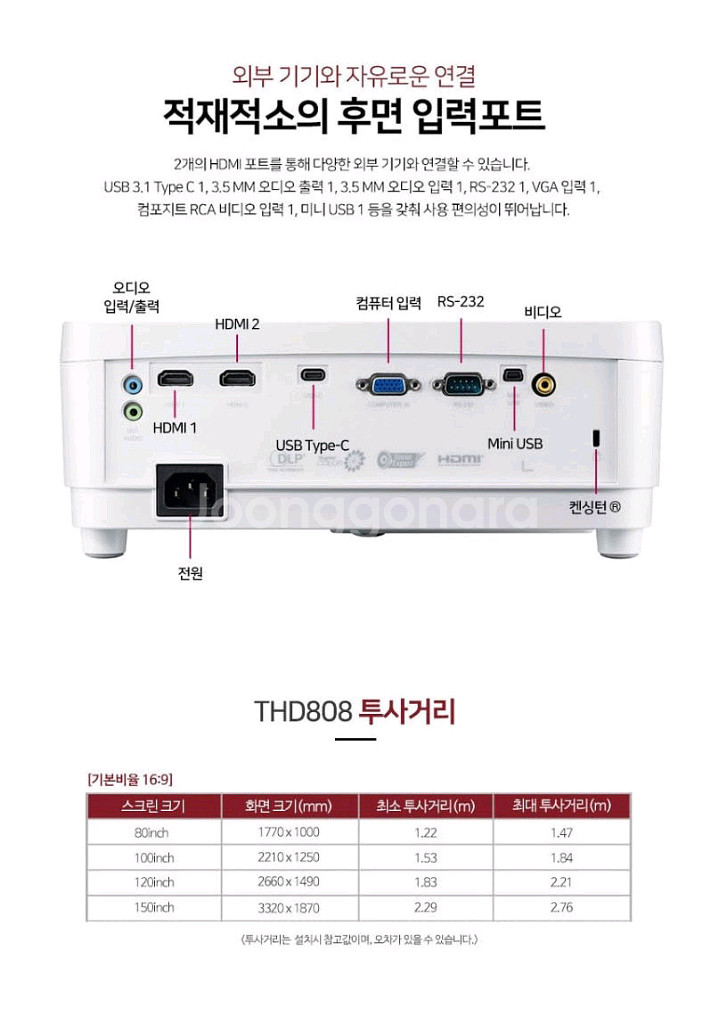 뷰소닉 THD808 빔 프로젝터 3600안시--9