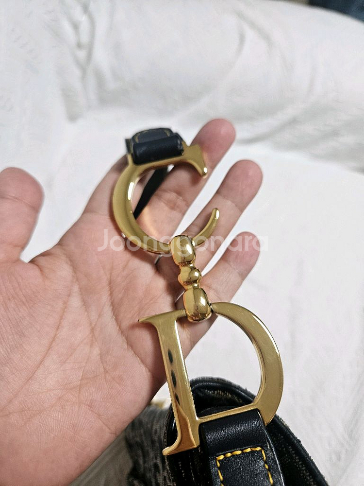 (정품)디올 블루 오블리크 자카드 새들 스트랩 미디움--6