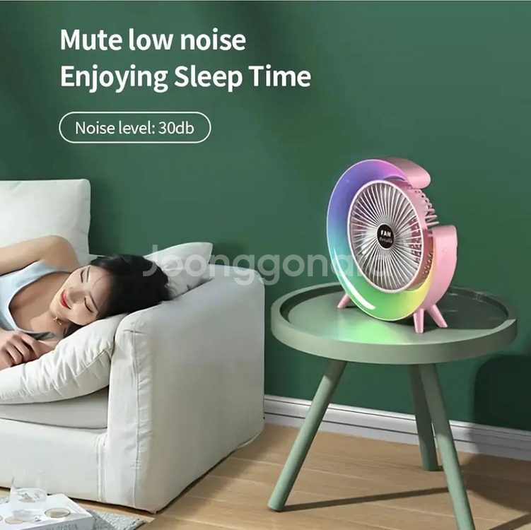 정품)USB충전식무소음조명휴대용책상선풍기 미개봉--1