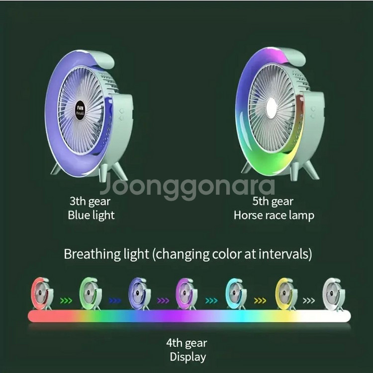 정품)USB충전식무소음조명휴대용책상선풍기 미개봉--3