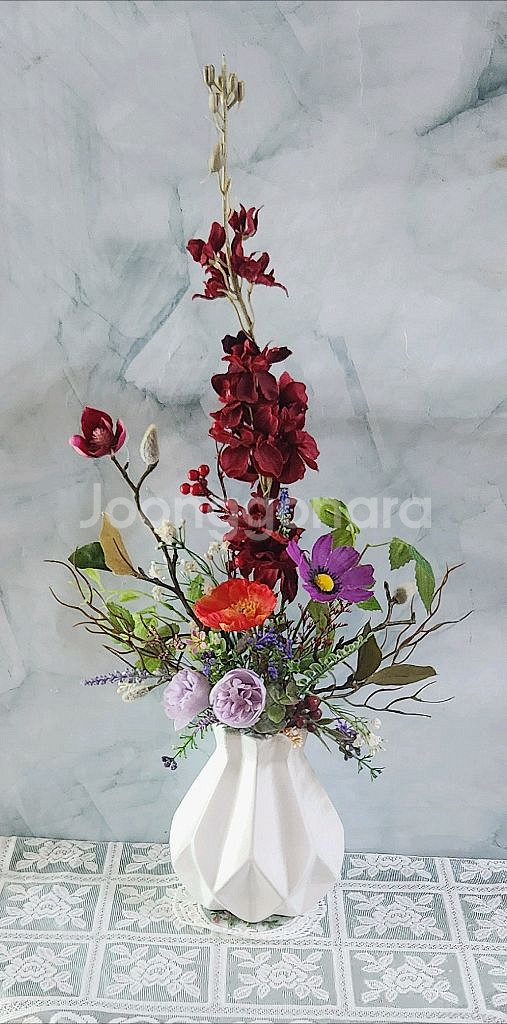 새상품)고급 레드퍼플톤 조화 도자기 화병--0