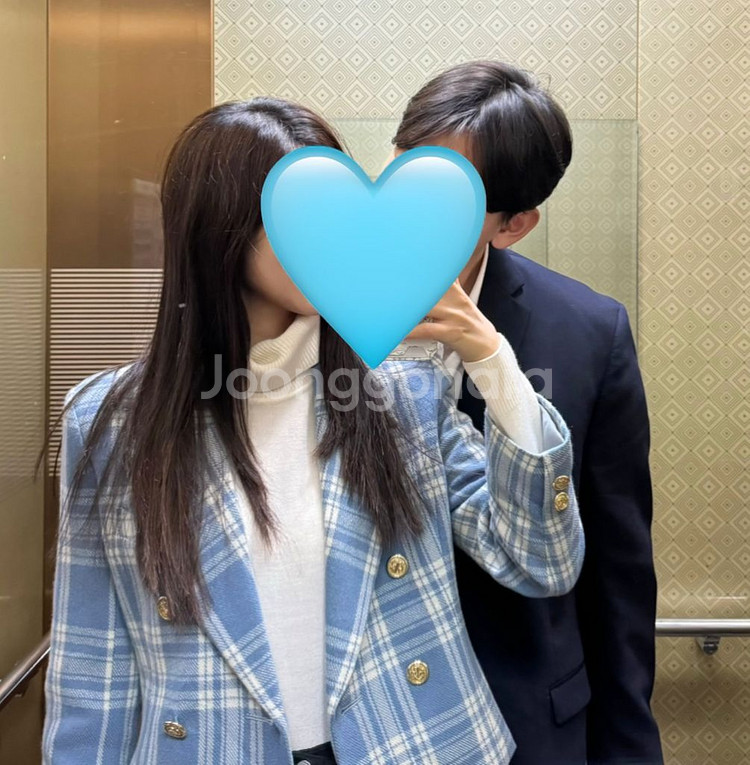 일본 수입 하늘색 빅 체크 트위드자켓--8