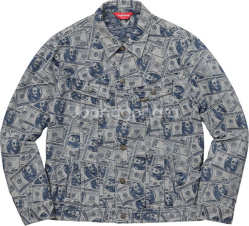 [L] 슈프림 17FW 100달러 빌 트러커 자켓 블루--1