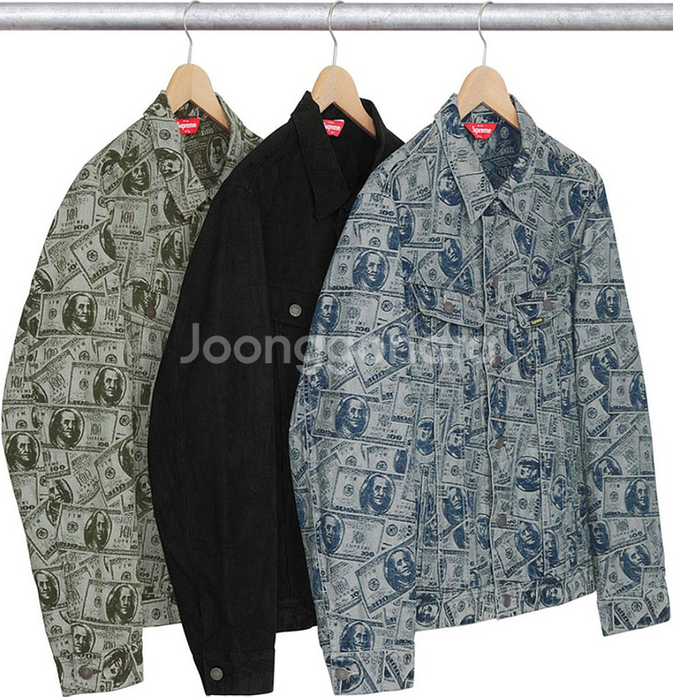 [L] 슈프림 17FW 100달러 빌 트러커 자켓 블루--2