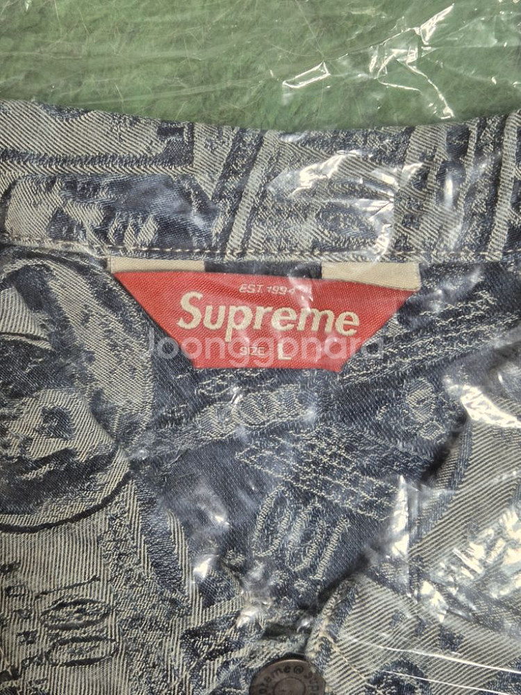 [L] 슈프림 17FW 100달러 빌 트러커 자켓 블루--5