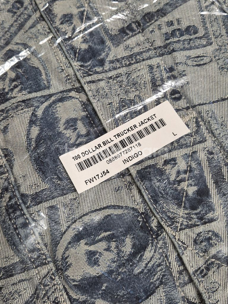 [L] 슈프림 17FW 100달러 빌 트러커 자켓 블루--7