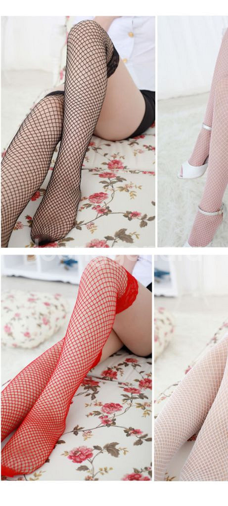블랙 망사 레이스 밴드 스타킹 44~66--1