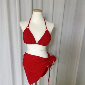 (새상품)3pcs 레드 비키니 스커트 원피스 수영복
