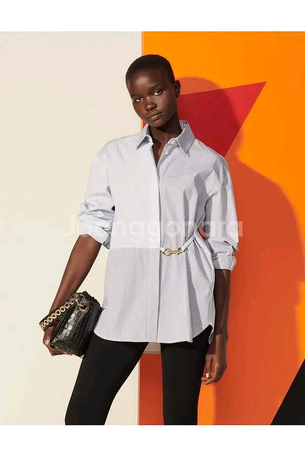 (새상품)산드로 후크 장식 스트라이프 셔츠 2사이즈--0