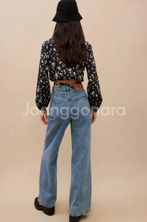 마쥬 maje 펄비즈 디테일 와이드 데님 팬츠 38 사--1