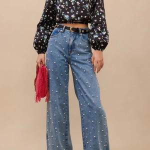 마쥬 maje 펄비즈 디테일 와이드 데님 팬츠 38 사