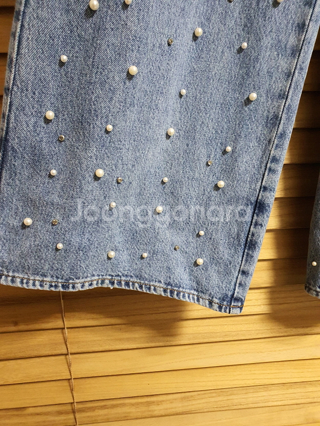 마쥬 maje 펄비즈 디테일 와이드 데님 팬츠 38 사--4