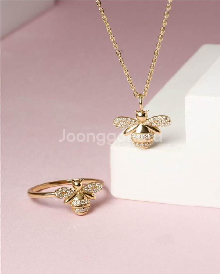 14k 천연 다이아 목걸이 벌 모양 펜던트 주문제작--1