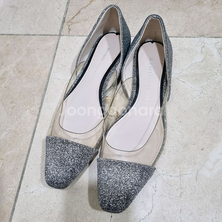 자라 글리터 실버펄 투명 플랫슈즈 37(240)--0