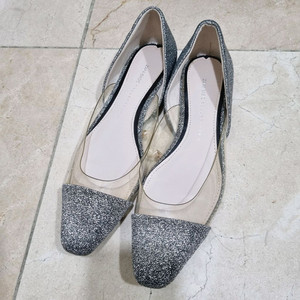 자라 글리터 실버펄 투명 플랫슈즈 37(240)