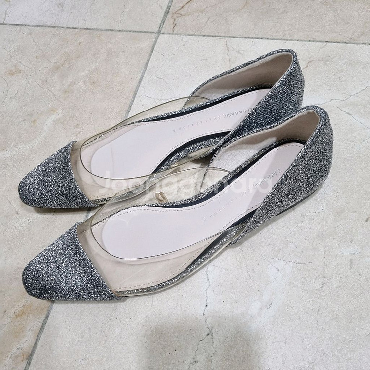 자라 글리터 실버펄 투명 플랫슈즈 37(240)--2