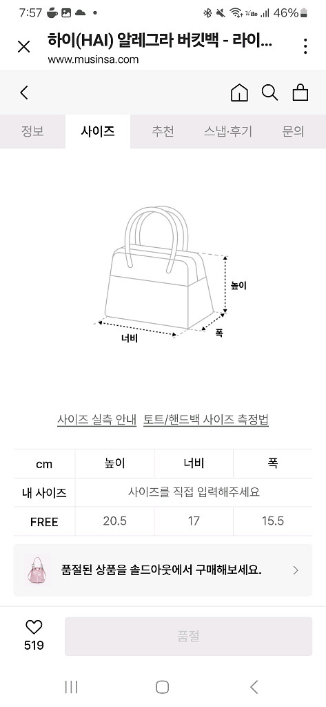 홈오브하이 알레그로 버킷백 핑크 하늘 새상품--6