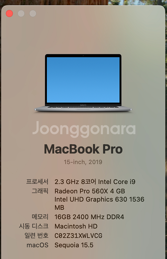 맥북프로 15형(2019) | i9·16GB·512--6