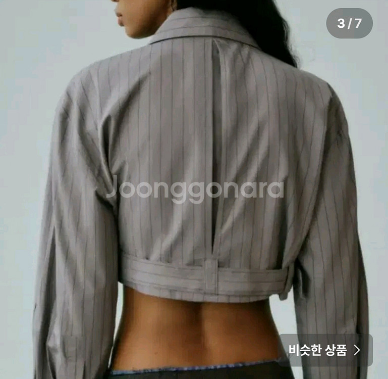 자라 벨트 스트라이프 크롭셔츠 M--2