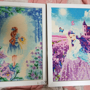 소녀 2종 보석십자수 완성품 27x37cm