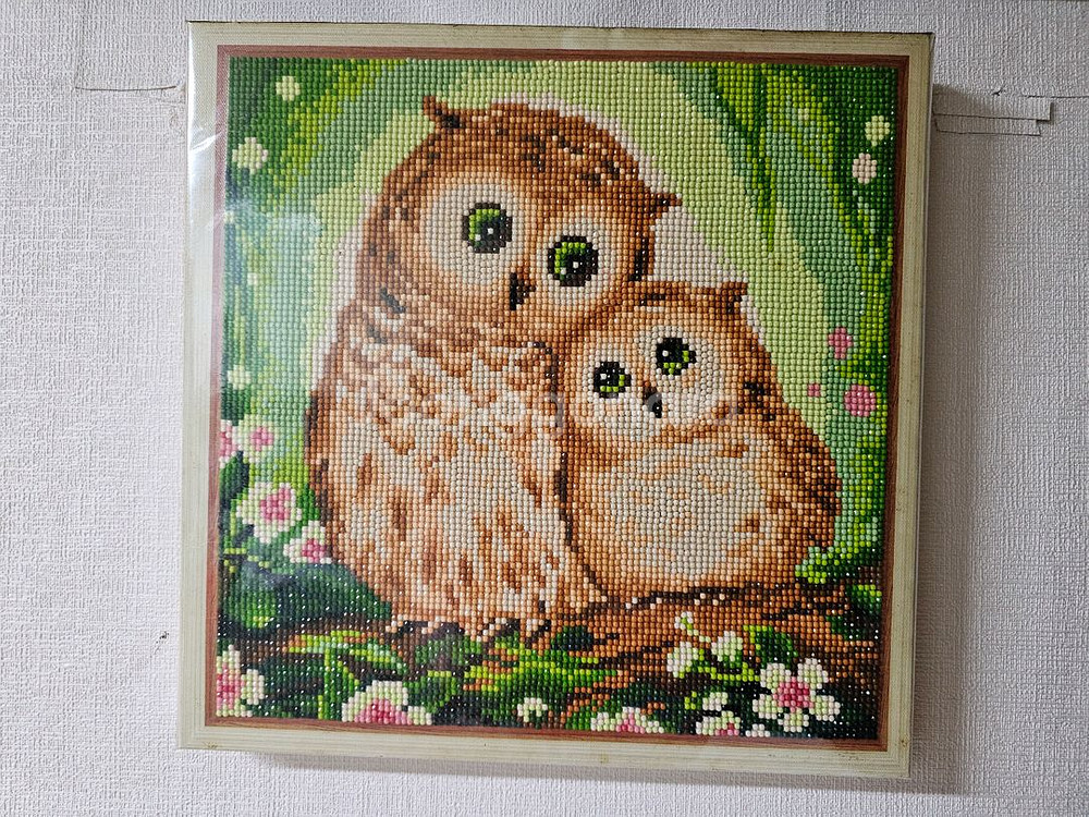 부엉이 캔버스 보석십자수 완성품 30x30cm--0