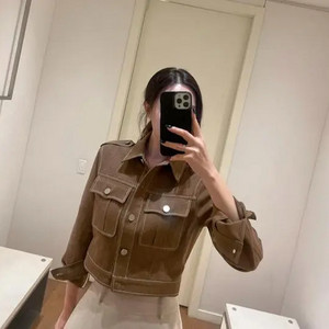 더로랑 코튼스티치 크롭자켓 올리브 브라운 S