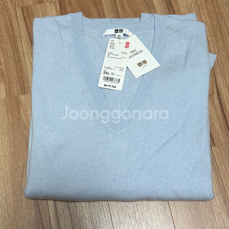 (새상품) 유니클로 여성 캐시미어 브이넥 스카이 3XL--1