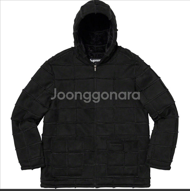 XL 슈프림 폭스 스웨이드 패치워크 후디드 자켓--0