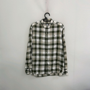 라코스테 남성 체크 린넨 셔츠 100